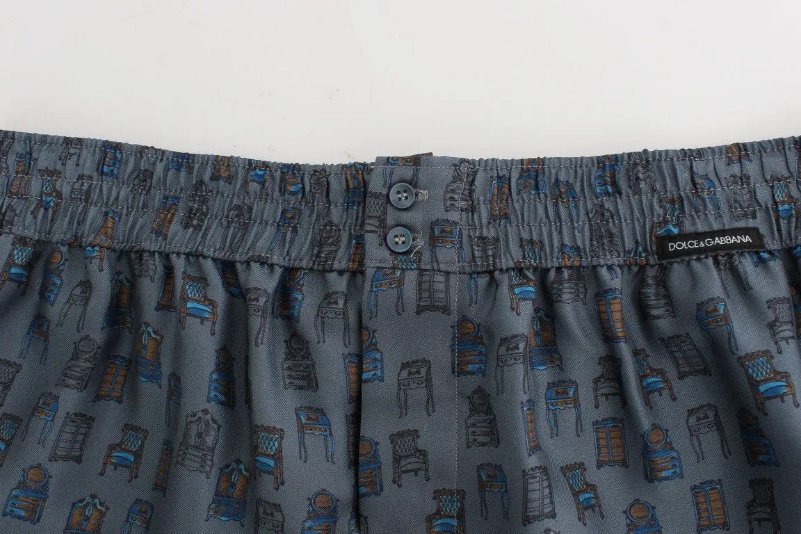 Blue Chair Print SILK Pajama Shorts