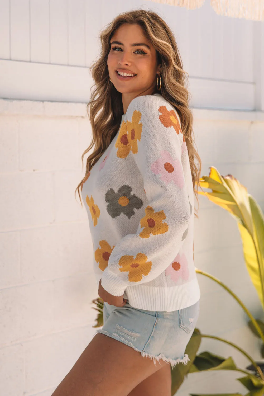 Sweet Knitted Ribbed Hem Sweater